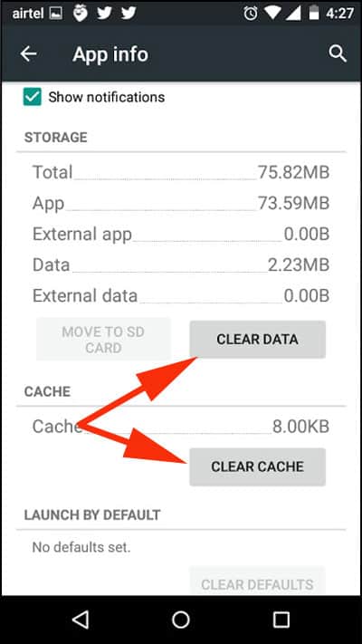 Clear Data and Cache Files