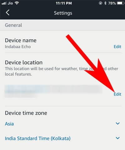 Tap on Edit to Change Amazon Echo Device Country in Alexa App