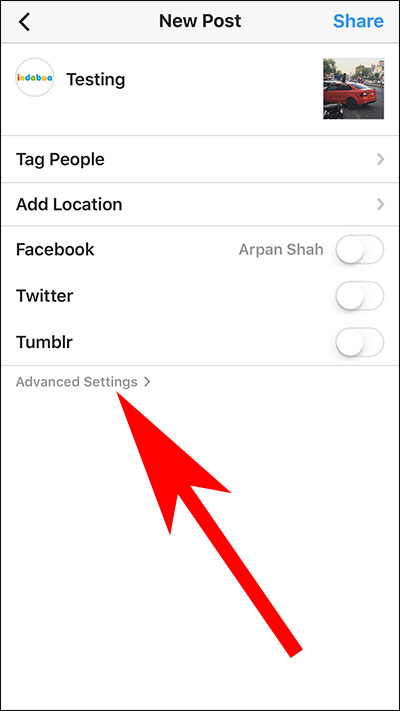 Tap on Advance Settings in Instagram on iPhone and Android