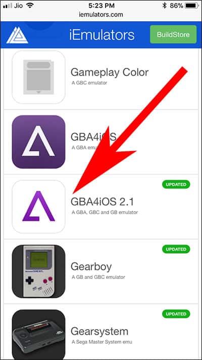 Tap on GBA4iOS 2.1 in iPhone